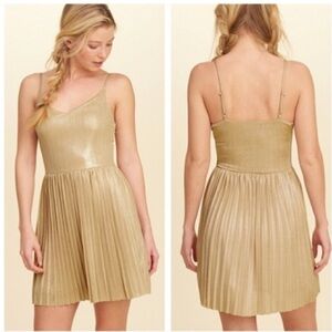 Hollister Metallic Gold party Dress with pleated skirt